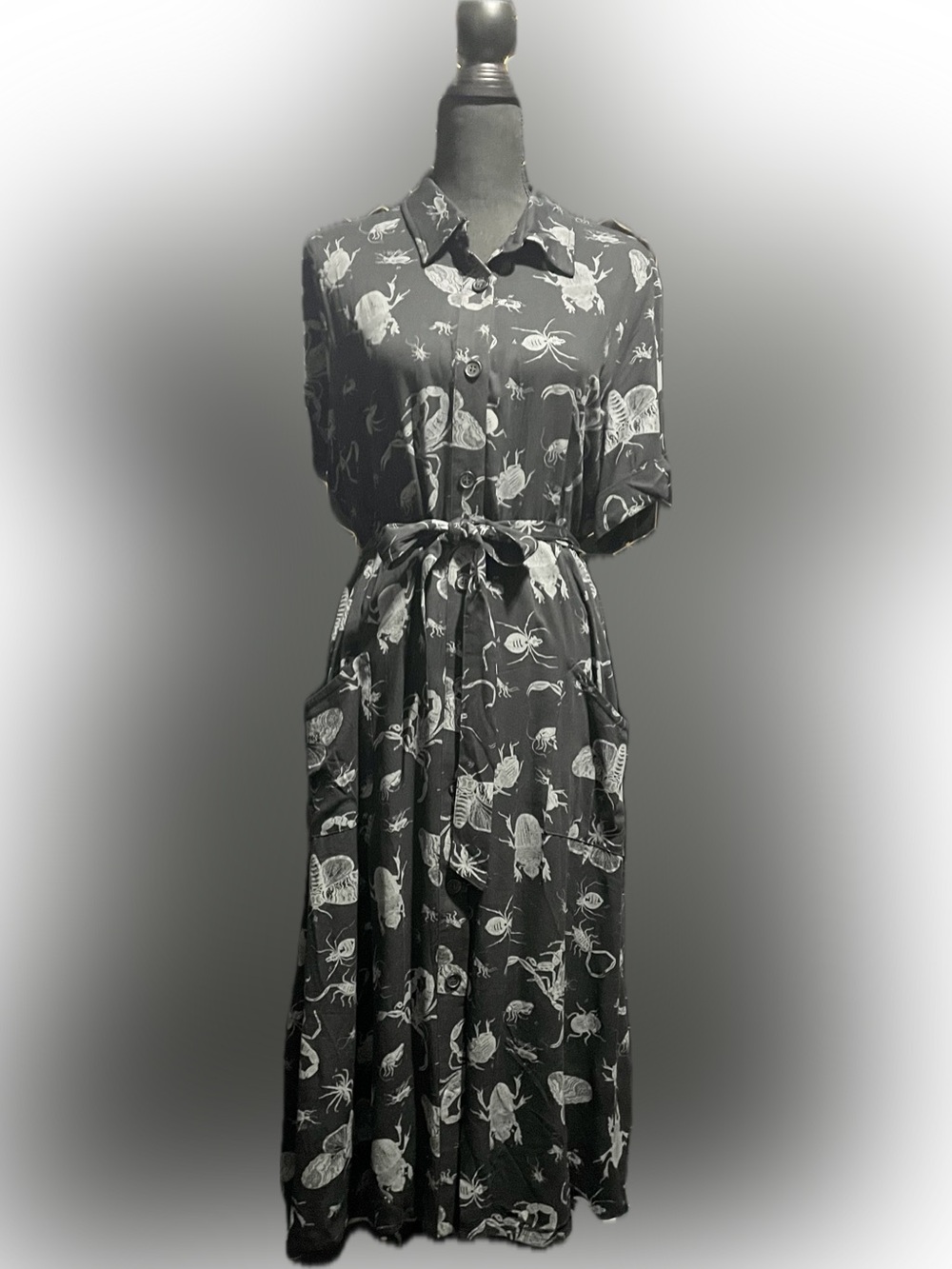 Disturbia Parasite Bugs Black Button-Front Midi Dress - Picture 5 of 8